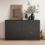 Black 6 Drawer Dresser for Bedroom, 55" Wide Fluted Chest of Drawers with Gold Metal Handles, Wood Dresser Storage Organizer Mid Century TV Stand for Living Room Closet Hallway - Image 6