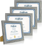 Hongkee 8.5 x 11 Picture Frame Set of 4, Made of Real Glass and Grey Certificate & Diploma Frame, 8.5 by 11 Photo for Wall or Tabletop - Display Picture 6x8 with Mat or 8.5x11 Without Mat by Hongkee