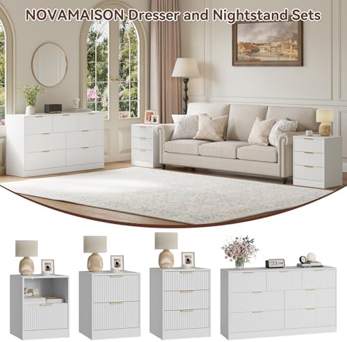 7 Drawer Dresser & 3-Drawer Nightstand Set 3-Piece, White丨Bedroom Dressers and Night Stand Set of 2, Fluted Modern Wood Chest of Drawers Storage Dressers Set for Bedroom - Image 3