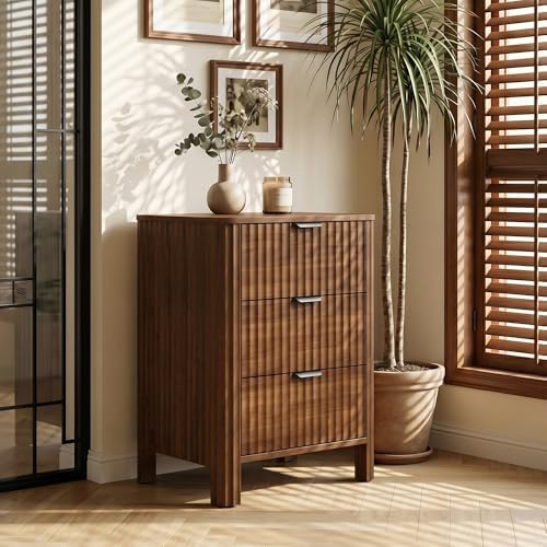 Wodeer 3 Drawer Dresser for Bedroom, 20" Wide Wood Storage Cabinet with Fluted Design, Modern Chest of Drawers for Living Room, Nursery Clothing Organizer with Metal Slides, Anti-Tipping - Image 5