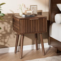 VINGLI Night Stand, Fluted Nightstand Wood, Mid Century Modern Nightstand for Bedroom, Bedside Table, Wood Side Table, Small Night Stand Walnut, 15.75" W*11.81" D*21.85" H by VINGLI