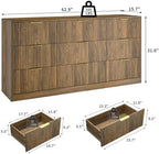 Walnut Dresser with 9 Drawer 63" Wide Fluted Dresser for Bedroom丨Long Dresser Modern Chest of Drawers with Gold Handle, Wood TV Stand Storage Organizer for Bedroom, Living Room, Walnut - Image 2