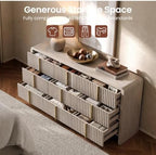 ModernMate Fluted 9 Drawer Dresser for Bedroom, 64.2" Wide White Chest of Drawers, Modern Wood Storage Cabinet with Metal Handles, Anti-Tip Clothes Organizer, Grey - Image 6