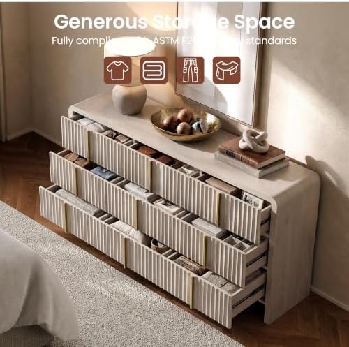 ModernMate Fluted 9 Drawer Dresser for Bedroom, 64.2" Wide White Chest of Drawers, Modern Wood Storage Cabinet with Metal Handles, Anti-Tip Clothes Organizer, Grey - Image 6