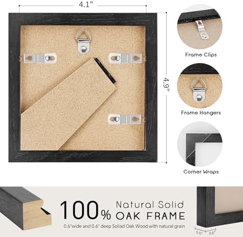 puthiac 4x4 Solid Oak Wood Picture Frames, Black, 3 Pack - Image 3