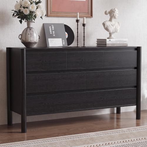CHUWELL 51.1" Wide Black 7 Drawer Dresser for Bedroom with Solid Wood Legs - Image 6