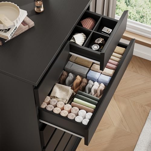 Black Tall 7 Drawer Dresser for Bedroom, Modern Wood Closet Dressers & Chests of Drawers with Jewelry Storage, 23.6" L*15.8" W*47.5" H in Large Vertical Dresser for Bedroom, Living Room, Nursery - Image 3