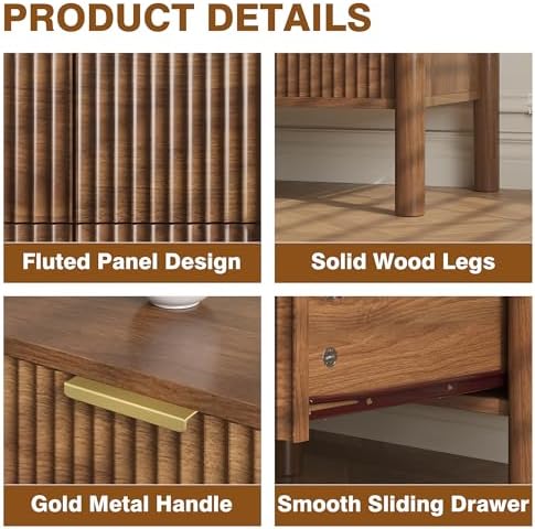 CHUWELL 6 Drawer Dresser 55" Fluted Walnut for Bedroom with Solid Wood Legs - Image 5