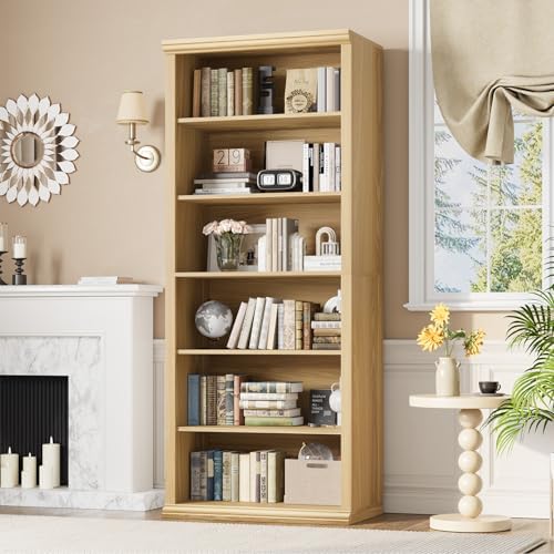 Rresyet Bookcase and Bookshelves, 28" W Tall Bookshelf, Natural Oak by ReinventingtheGoodinLife
