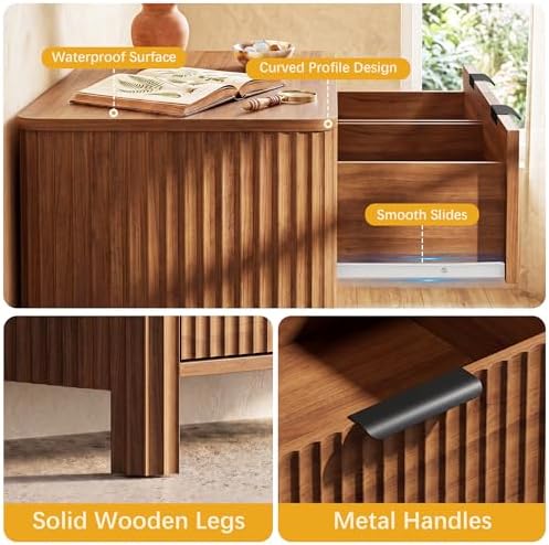 Wodeer 6 Drawer Dresser for Bedroom, 47" Wide Wood Storage Cabinet with Fluted Design, Modern Chest of Drawers & TV Stand for Living Room, Nursery Clothing Organizer with Metal Slides, Anti-Tipping - Image 6