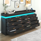 Hlivelood 16 Drawer Dresser with LED Light and Charging Station, Modern Chest of Drawers for Closet, Wide Drawer Organizer Cabinet, Living Room, Entryway, Hallway, Black - Image 5