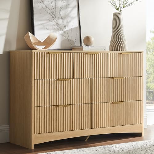 Amada Modern 7 Drawer Dresser, Fluted Wood Chest of Drawers, Natural Oak by AMADAHOMEFURNISHING