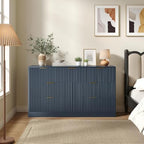 Navy Blue 7 Drawer Dresser for Bedroom, 55" Wide Fluted Chest of Drawers with Gold Metal Handles, Modern Wood Dresser Closet Storage Organizer Mid Century TV Stand for Living Room Hallway - Image 5