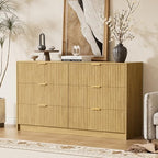 Furniway Mid Century Modern Dresser for Bedroom, 6 Drawer Wood Dresser with Fluted Front, 55.1" Wide Chest of Drawers for Living Room, Hallway, Natural Oak - Image 6