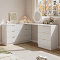 MAISONARIA L-Shaped Rotatable 9 Drawer Dresser for Bedroom, 71" Wide Deformable White Dresser with Gold Metal Handles, Modern Fluted Chest of Drawers for Bedroom, Living Room, Entryway, Hallway by MAISONARIA