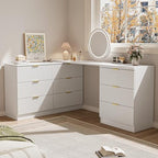 MAISONARIA L-Shaped Rotatable 9 Drawer Dresser for Bedroom, 71" Wide Deformable White Dresser with Gold Metal Handles, Modern Fluted Chest of Drawers for Bedroom, Living Room, Entryway, Hallway by MAISONARIA