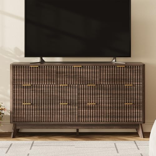 54" Wide Fluted 7 Drawers Dresser for Bedroom,Curved Edge,Walnut - Image 6