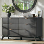 HUAHUU Fluted 6 Drawers Dresser for Bedroom, 55" Mid Century Modern & Chests of Drawers, Curved Profile Design, TV Stand, Wood Storage Dresser for Entryway, Hallway, Black by HUAHUU