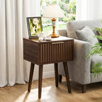 VINGLI Night Stand, Fluted Nightstand Wood, Mid Century Modern Nightstand for Bedroom, Bedside Table, Wood Side Table, Small Night Stand Walnut, 15.75" W*11.81" D*21.85" H - Image 3