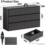 Standifurno Black 6 Drawers Double Dresser, Fluted Dresser for Bedroom, Modern Chest of Drawers with Handleless, Curved Profile Dressers TV Stand, Wood Storage Organizer for Living Room, Hallway - Image 2