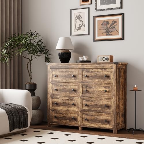 Xixini 47.2" Wide 8-Drawer Farmhouse Dresser for Bedroom, Brown - Image 2
