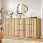 60.3" Wide Fluted 9 Drawer Dresser for Bedroom, Natural by NDOHCUO
