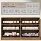 6 Drawer Dresser & 1-Drawer Nightstand Set 3-Piece, Walnut丨55 Wide Bedroom Set Night Stand Set of 2 with Metal Handle, Fluted Wood Chest of Drawers Storage Dressers Set for Bedroom - Image 7