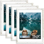 Hongkee 18x24 Frame Set of 4, 18 x 24 Distressed White Wood(Mat 16x20) by Hongkee
