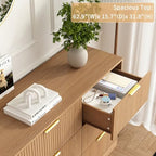 9 Drawer Fluted Dresser for Bedroom with Deep Drawers, Light Walnut丨63 Wide Wood Dresser, Large Chest of Drawers, Modern Long TV Stand, Storage Cabinet Side Table for Living Room, Hallway - Image 3