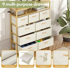 9 Drawer Fabric Dresser, Bamboo Fabric Drawer Dresser, Large Capacity Storage, for Bedroom and Living Room - Image 6