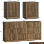 9 Drawer Dresser & 2-Drawer Nightstand Set 3-Piece, Walnut丨63 Wide Fluted Bedroom Dresser Set Night Stand Set of 2, Modern Wood Chest of Drawers Storage Dressers Set for Bedroom - Image 3