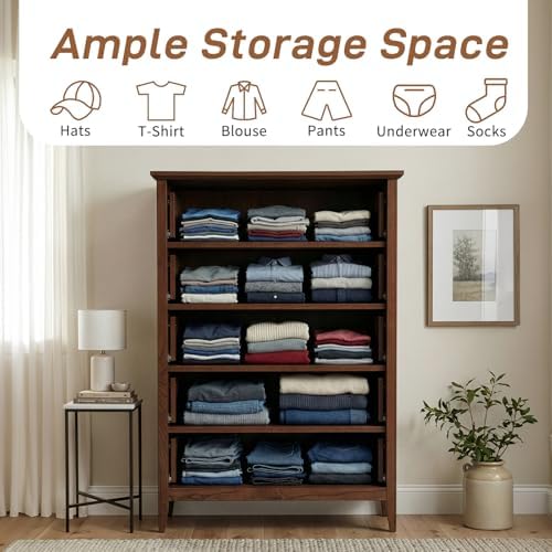 Karl home Brown Farmhouse 5 Drawers Tall Dresser, Bedroom Storage Chest - Image 6