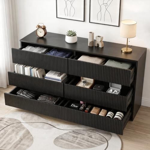 Karl home Black 6 Drawer Fluted Dresser, Modern Storage Chest of Drawers - Image 2