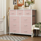 Sweetcrispy 9 Drawer Fabric Dresser Storage Tower Drawer Organizer, Pink - Image 2