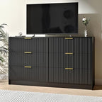 Black Dresser with 6 Drawer 55" Wide Fluted Dresser for Bedroom丨Modern Chest of Drawer with Metal Handles, Wood TV Stand for Bedroom, Living Room, Entryway, Hallway, Black - Image 3