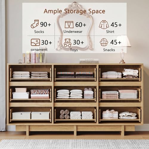 HOUROM Oak Dresser for Bedroom, 59in Modern 9 Drawer Chest of Drawers - Image 6