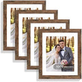 Hongkee 10x12 Picture Frame Set of 4, Made of Real Glass and Rustic Brown Frame - Display Picture 8x10 with Mat or 10x12 Without Mat, 10 by 12 Photo for Wall Mounting by Hongkee