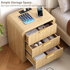 Decofy Fluted 3-Drawer Nightstand with Charging Station,Natural Oak - Image 4