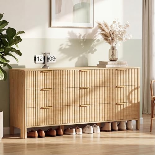 Wodeer 9 Drawer Dresser for Bedroom, 62" Wide Wood Storage Cabinet with Fluted Design, Modern Chest of Drawers & TV Stand for Living Room, Nursery Clothing Organizer with Metal Slides, Anti-Tipping by WODEER