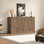 Walnut 6 Drawer Dresser for Bedroom, 55'' Wide Wood Chest of Drawers, Modern Fluted Bedroom Dressers with Drawers, Large Dresser TV Stand Mid Century Double Dresser for Living Room, Hallway - Image 6