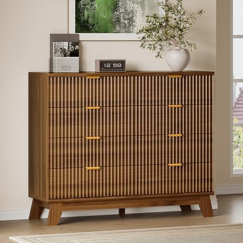 BORNOON Fluted 8 Drawer Tall Dresser, 47.2" Wide Modern Boho Chest of Drawers, Wooden Storage Dresser TV Stand for Bedroom, Living Room, Closet, Hallway, Curved Profile Design by BORNOON