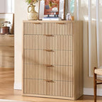 LEYAOYAO Farmhouse Fluted 6 Drawers Dresser for Bedroom, 42" Tall Modern Chest of Drawers with Curved Profile Design & Metal Handle,Natural Wood Drawer Organizer for Bedroom by LEYAOYAO-Findtheshiningpointofyourideallife%EF%BC%81