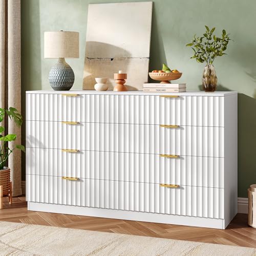 47.2" Wide Fluted 8 Drawer Dresser for Bedroom, White - Image 3