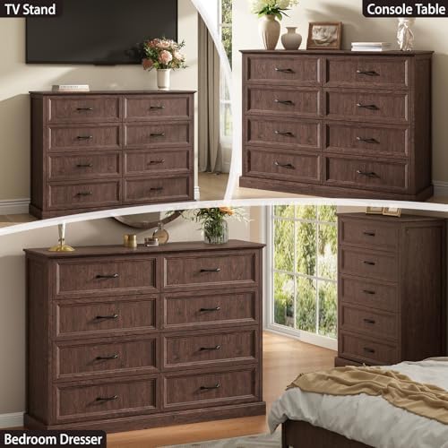 Farmhouse 8 Drawer Dresser for Bedroom, 55" Brown Dresser with TV Stand - Image 3