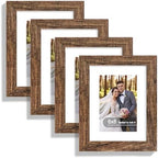 Hongkee 6x8 Picture Frame Set of 4, Made of Real Glass and Rustic Brown Frame - Display Picture 4x6 with Mat or 6x8 Without Mat, 6 by 8 Photo for Wall or Tabletop by Hongkee