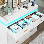 Hlivelood 8 Drawer Dresser with LED Light and Charging Station, Modern Chest of Drawers for Closet, Wide Drawer Organizer Cabinet for Bedroom, Living Room, Entryway, Hallway(White) - Image 5