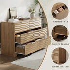 MALOL Coastline Fluted 6 Drawers Dresser for Bedroom, 48" Wide Modern Chest of TV Stand Organizers with Metal Handle, Storage Wooden Dresser Drawer for Living Room, Hallway, Closet, Walnut Wood - Image 5