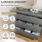 Grey Dresser for Bedroom,48'' Modern 6 Drawer Dresser with Deep Drawer,Storage Wide Chest of Drawers,Wood Bedroom Storage Furniture for Living Room,Closet - Image 4