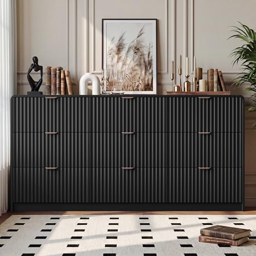HOUROM Black Fluted Dresser for Bedroom,9 Drawer Chest,59in Wood Cabinet - Image 5