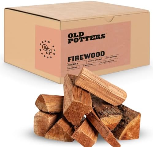 Old Potters Kiln Dried Firewood - Cherry, 1100 Cu. in, 16-18 Logs ~ 8" x 2.5" Logs. Solo Stove and Cooking Wood for Grilling, Smoking, and Firepits, Cherry. by AKSquared